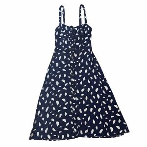 Reformation Persimmon Navy and White Button Down Spaghetti Strap Midi Dress